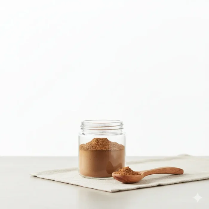 Glass jar of Mushroom for Stress and Anxiety Relief with wooden spoon