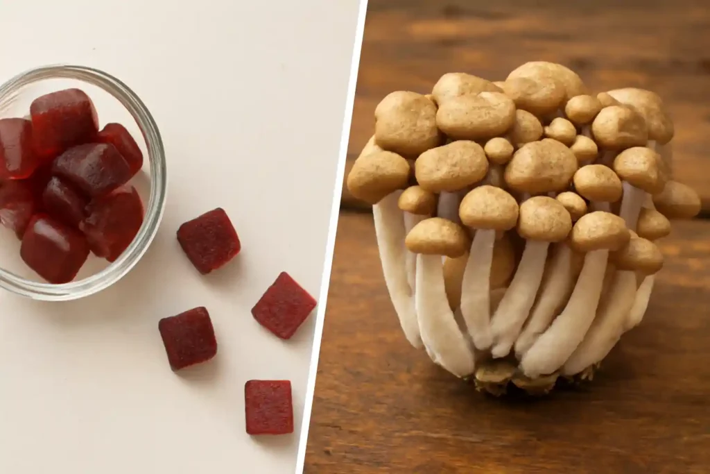 Comparison of Mushroom Gummies vs Pioppino Mushroom for Antioxidant Effects, highlighting their benefits for superior antioxidant support and overall health.