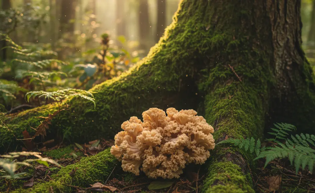 A beautiful cluster of fresh fungi in a natural setting, illustrating the potential of maitake mushroom for anxiety.