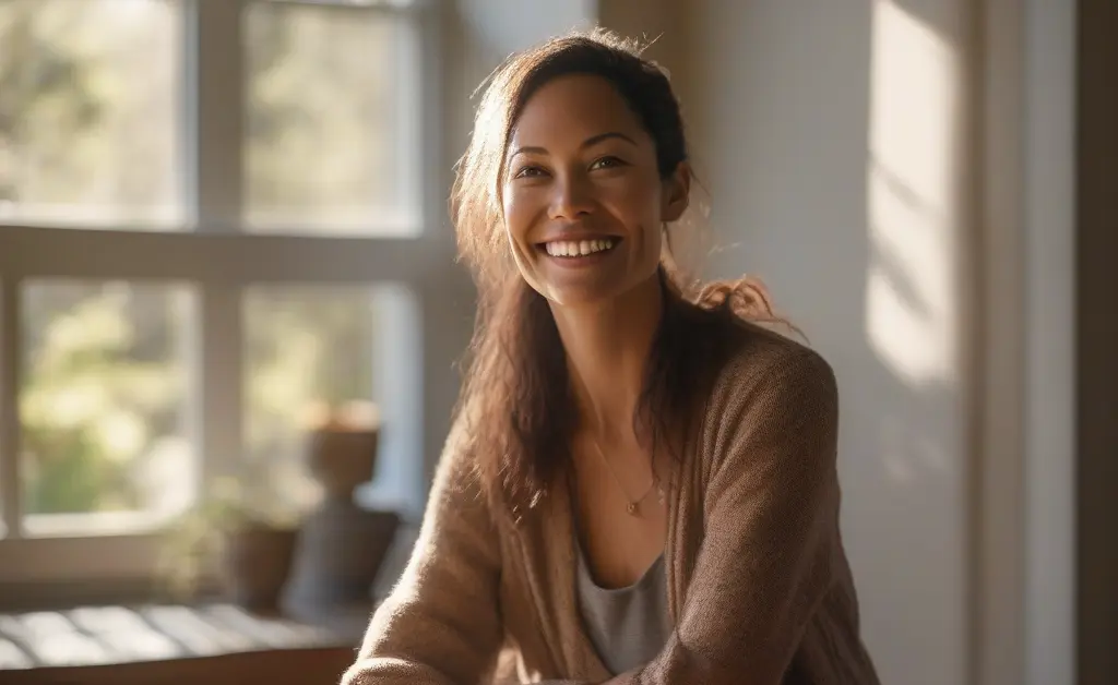 A serene woman enjoying natural wellness surrounded by fresh reishi mushrooms symbolizes the reishi mushroom benefits for women.