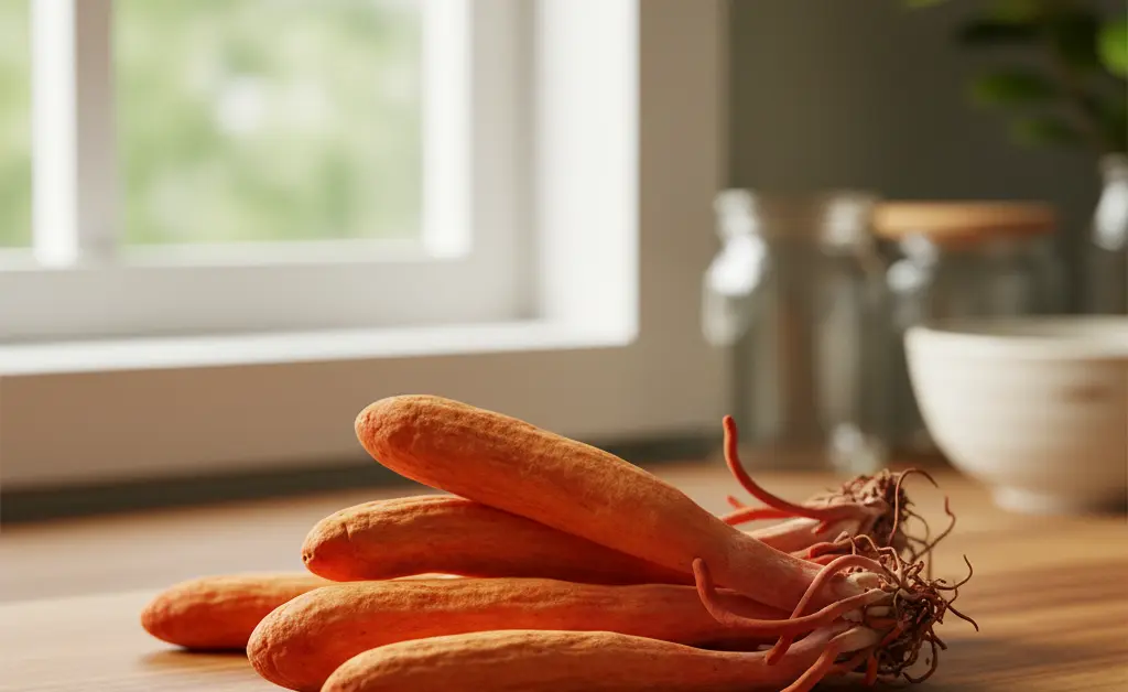 A vibrant, close-up photograph showcasing freshly harvested cordyceps mushrooms with a soft, blurred background suggesting a healthy lifestyle, highlighting the cordyceps mushroom benefits for brain.