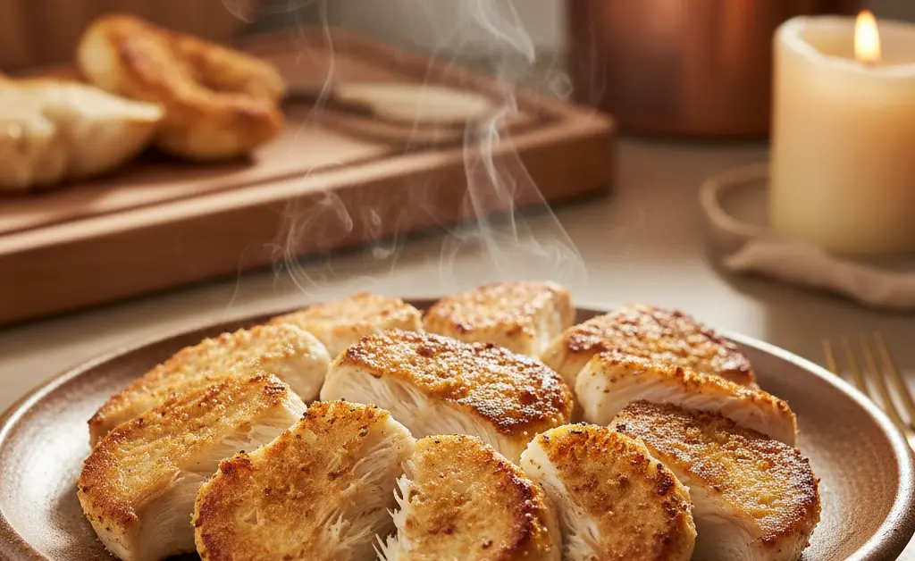 A beautifully presented dish featuring lion's mane mushroom in spanish, showcasing its unique texture and appealing culinary presentation.