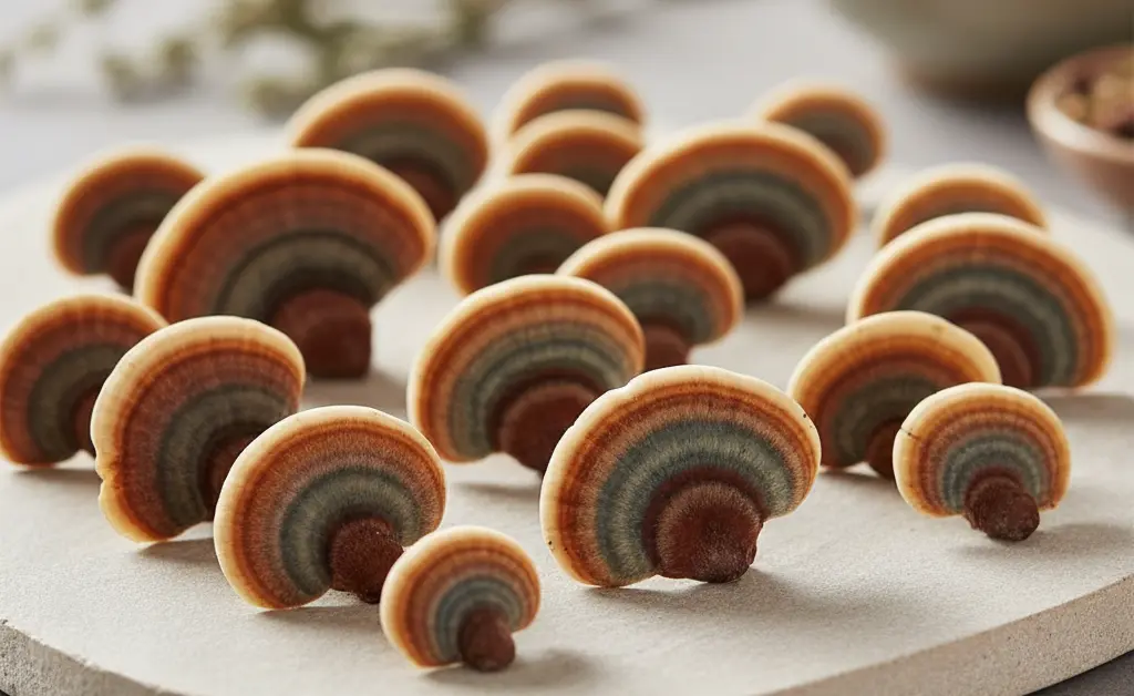 A serene visual illustrating the potential considerations of turkey tail mushroom kidney stones for wellness.