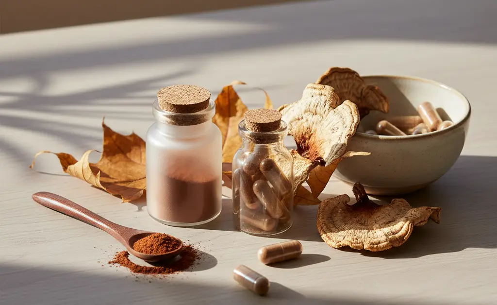 A visually appealing arrangement showcasing the natural beauty of turkey tail mushroom supplement for humans.