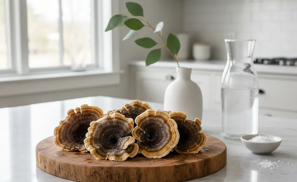 A visually appealing arrangement of fresh turkey tail mushrooms, subtly hinting at what does turkey tail mushroom do for the body.