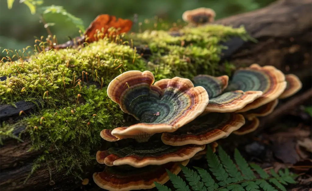 A visually appealing close-up shot showcasing the rich texture of the i'm yunity turkey tail mushroom.