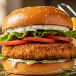 A beautifully presented oyster mushroom burger recipe ready to be enjoyed, showcasing a juicy patty and fresh toppings.