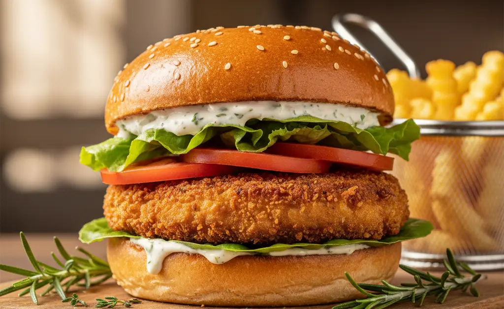 A beautifully presented oyster mushroom burger recipe ready to be enjoyed, showcasing a juicy patty and fresh toppings.
