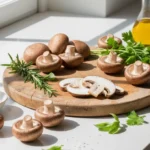 A close-up, high-angle shot showcasing fresh shiitake mushrooms arranged artfully, highlighting the impressive shiitake mushroom benefits.