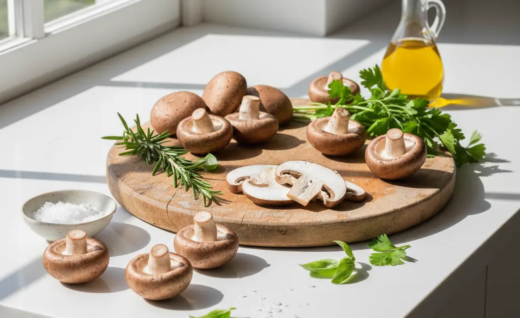 A close-up, high-angle shot showcasing fresh shiitake mushrooms arranged artfully, highlighting the impressive shiitake mushroom benefits.