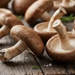 An overhead shot showcases a bounty of fresh shiitake mushroom vitamin d, artfully arranged on a rustic wooden surface, hinting at their natural health benefits.