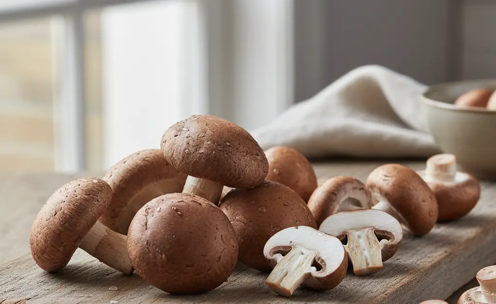A detailed visual comparison of shiitake mushroom vs baby bella, showcasing their distinct shapes and textures side-by-side.