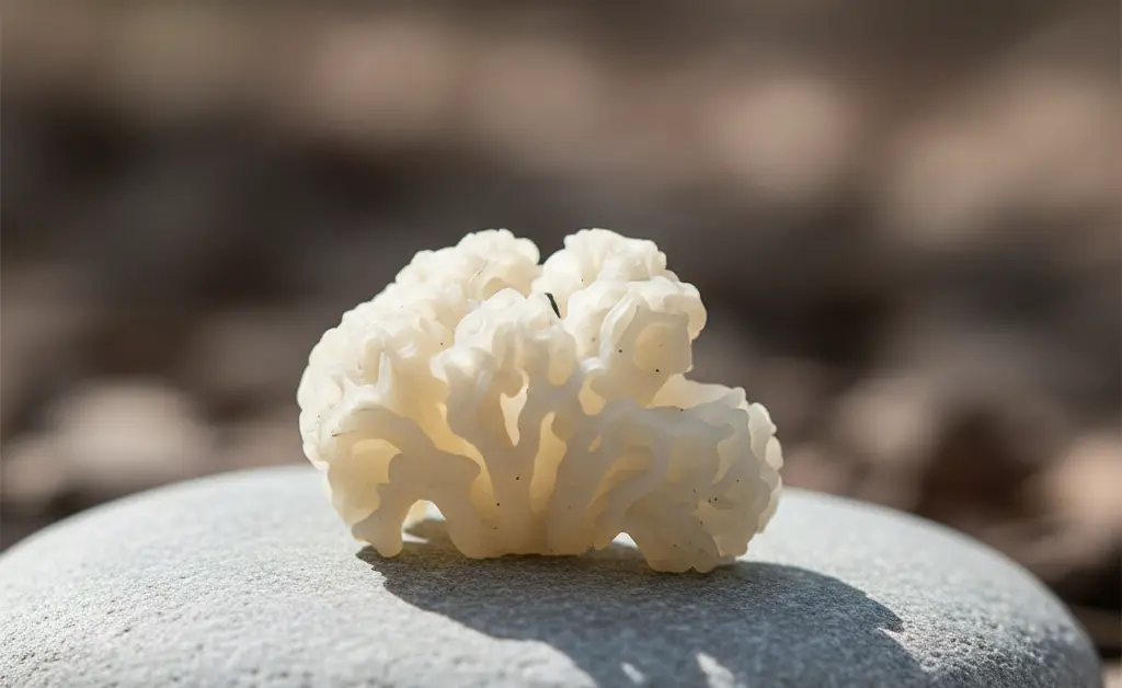 A close-up, softly lit image showcases a delicate tremella mushroom, emphasizing its gelatinous texture, set against a clean, natural background suitable for exploring tremella mushroom pregnancy.