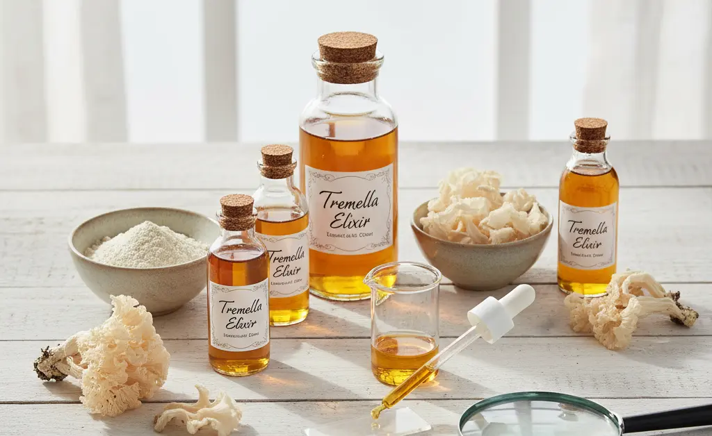 A visually appealing display of various tremella mushroom products, subtly hinting at the discussion of tremella mushroom side effects.