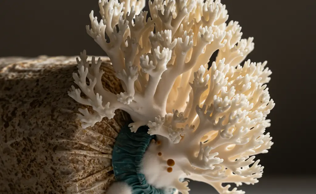 A clean, editorial photograph illustrates how to grow tremella mushroom, showcasing the delicate fungi cultivated in a controlled setting.