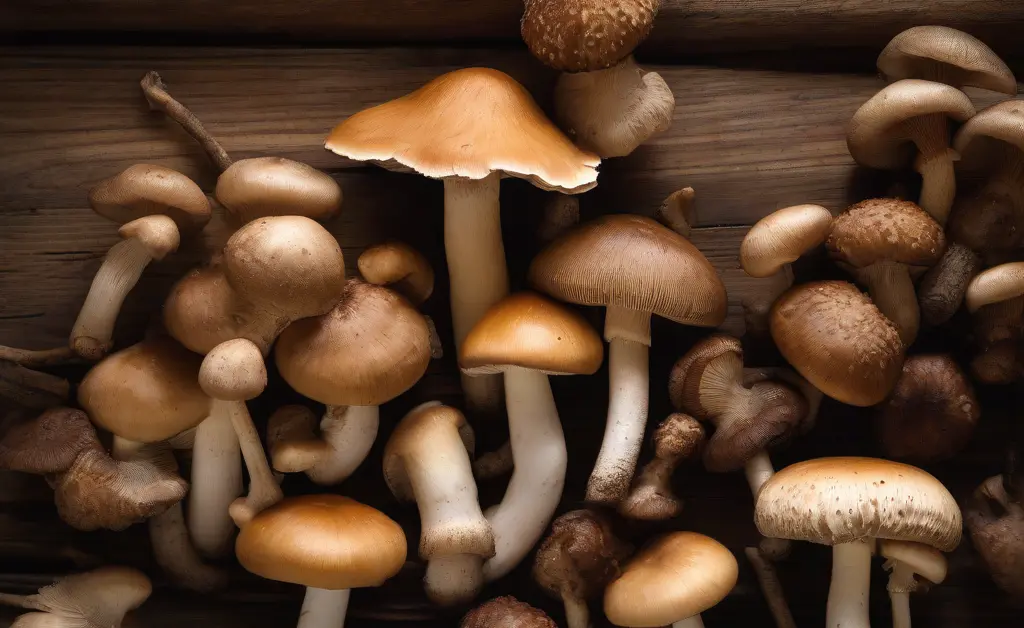 A beautifully arranged display highlighting the shiitake mushroom vs other common mushroom varieties in a natural, earthy setting.