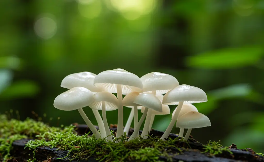 A delicate white tremella mushroom, fresh and vibrant, is shown in a natural setting, symbolizing the profound benefits of tremella mushroom gut health.