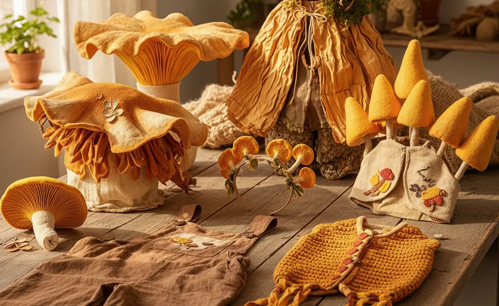 A whimsical and creative collection of chanterelle mushroom costume ideas is displayed.