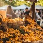 A beautiful display of freshly harvested chanterelle mushrooms, highlighting the chanterelle mushroom price.