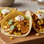 A beautifully plated dish showcasing delicious chanterelle mushroom tacos recipe, garnished with fresh cilantro and a drizzle of crema.