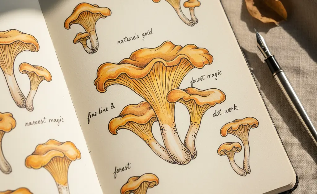 A visually striking chanterelle mushroom tattoo design showcases the elegance of chanterelle mushroom tattoo ideas.