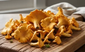 A visually appealing arrangement showcasing fresh chanterelle mushrooms in spanish.