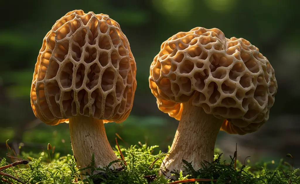 A detailed close-up showcases the distinct features that differentiate a true morel mushroom vs false morel for safe foraging.