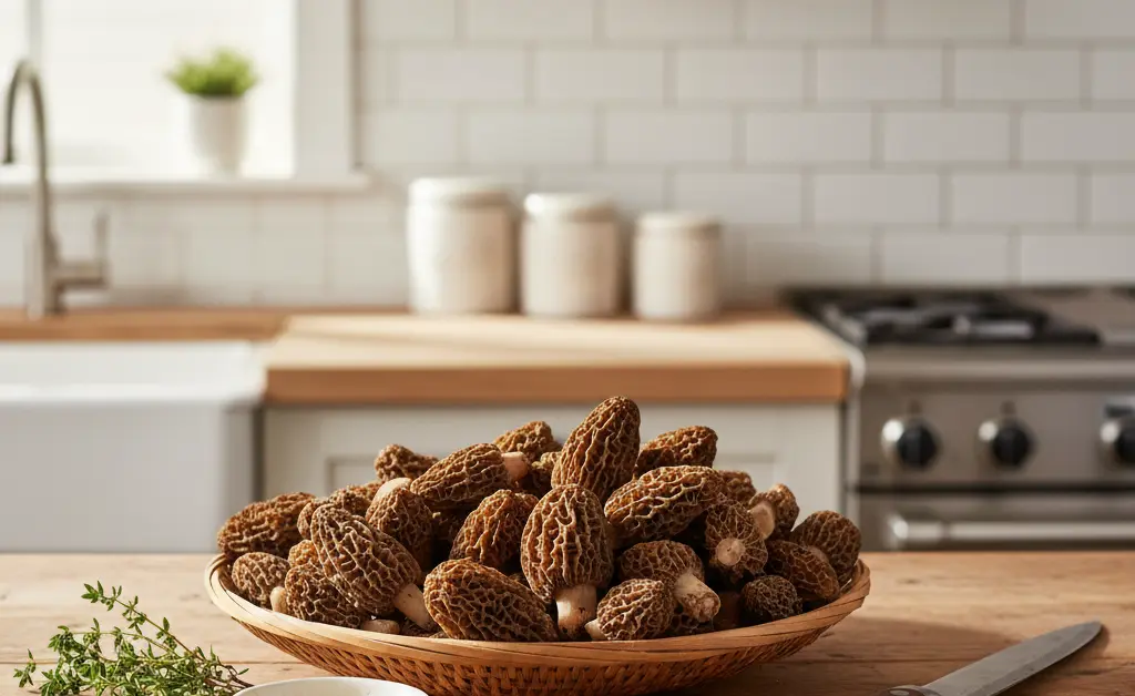 A visually appealing arrangement showcasing the art of morel mushroom how to cook, with fresh morels prepped for a gourmet meal.