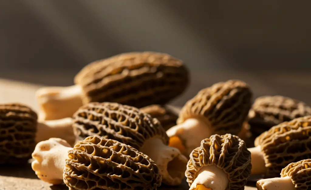 A visually appealing display of fresh morel mushrooms, illustrating the factors contributing to the morel mushroom price in india.
