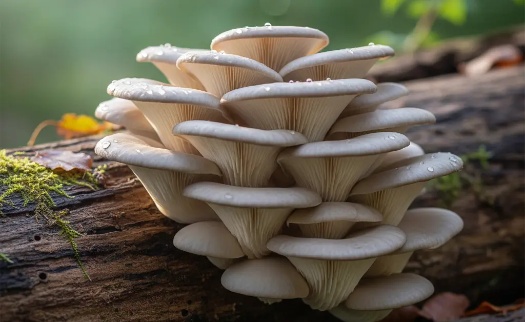A nurturing close-up showcasing the delicate gills of oyster mushroom for pregnancy, presented in a clean, natural light setting, implying wholesome nutrition.