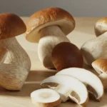 A close-up shot of fresh, organic porcini mushrooms, artfully arranged on a rustic wooden surface, visually represents the rich aspects of porcini mushroom nutrition.
