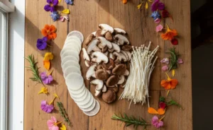 A variety of fresh, flavorful ingredients are artfully arranged to showcase the search for a high-quality wood ear mushroom alternative.